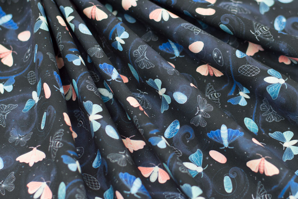 Marketa Stengl by Fabric Merchants Digital Silky Way Silk Moth Galaxy Blue/Pink