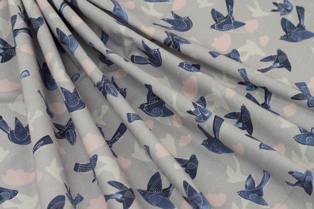 Marketa Stengl by Fabric Merchants Digital Birds in The Sky Grey/Blue