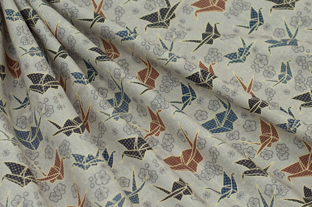 Marketa Stengl by Fabric Merchants Digital Japanese Origami Paper Crane and Cherry Blossom Cream/Gold