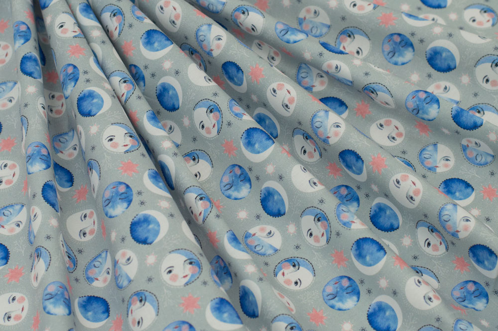 Marketa Stengl by Fabric Merchants Digital Moon Phases and Faces Blue