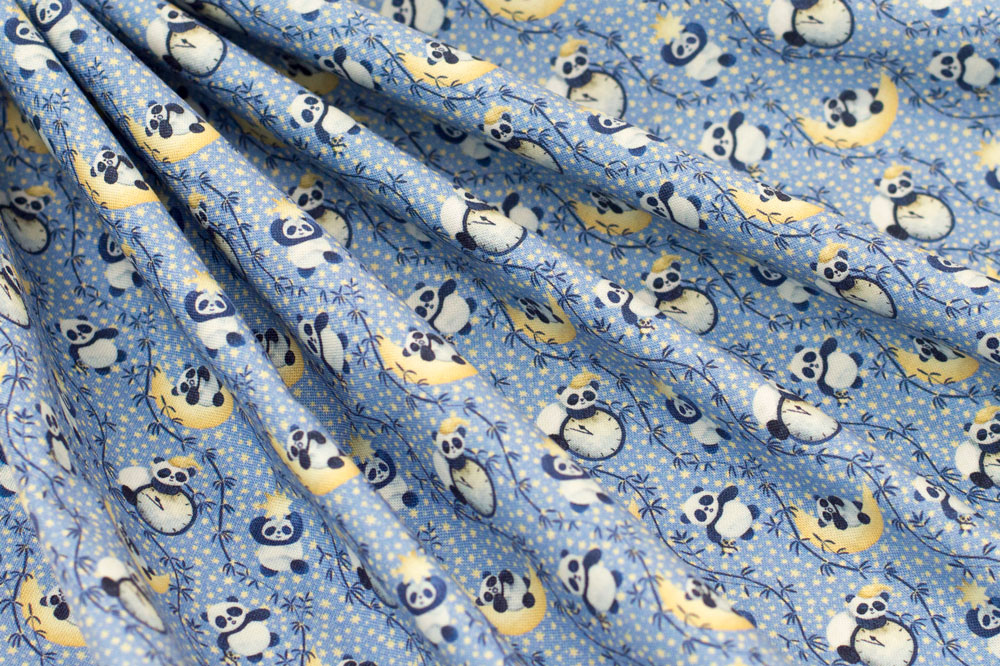 Marketa Stengl by Fabric Merchants Digital Small Pandas on Cresent Moon Blue/Yellow
