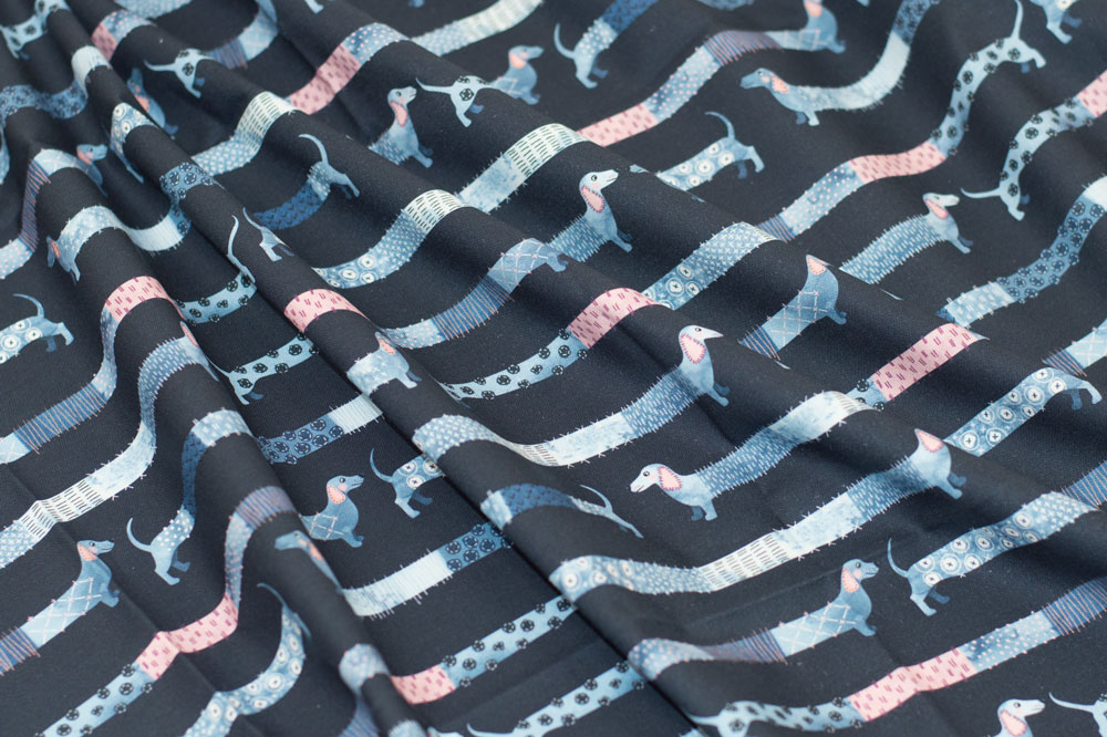 Marketa Stengl by Fabric Merchants Digital Sashiko Style Dachshund Navy/Pink