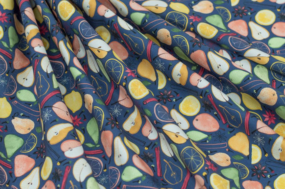 Marketa Stengl by Fabric Merchants Digital Fresh Pears with Fruit Slices Blue/Yellow