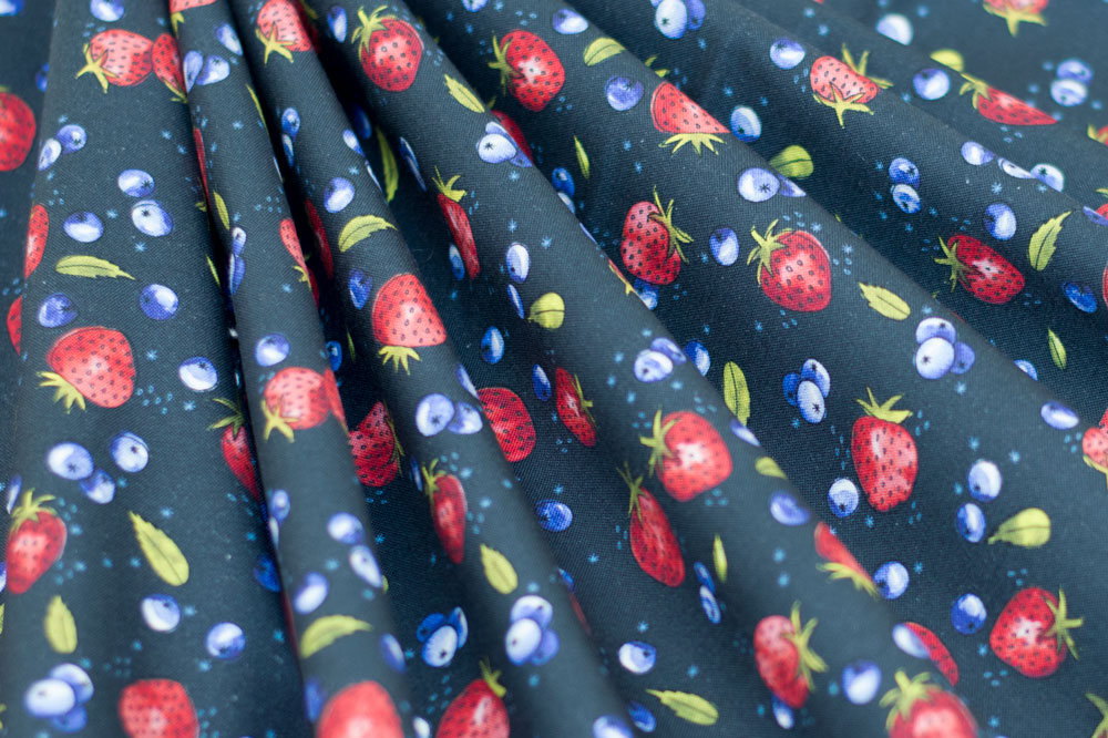 Marketa Stengl by Fabric Merchants Digital Summer Strawberries with Blueberries and Mint Midnight/Red