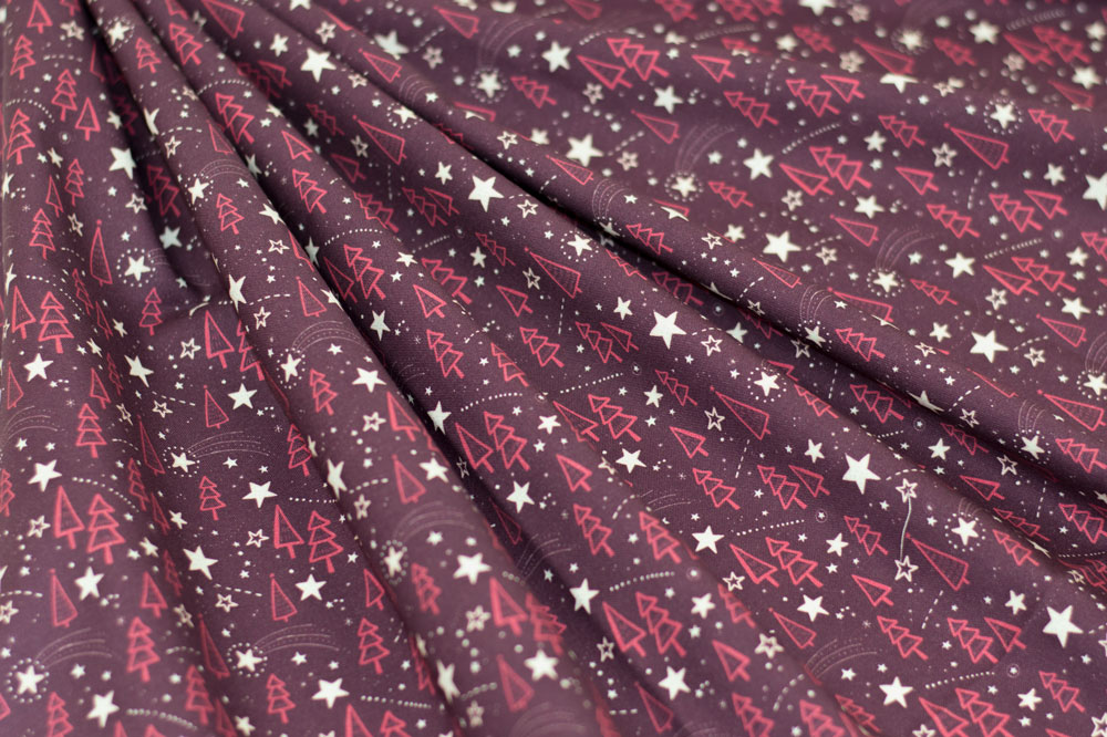 Marketa Stengl by Fabric Merchants Digital Holy Night with Trees and Stars Burgundy