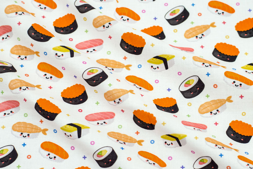 “Playful Prints by Fabric Merchants” Sushi Party White/Orange/Salmon