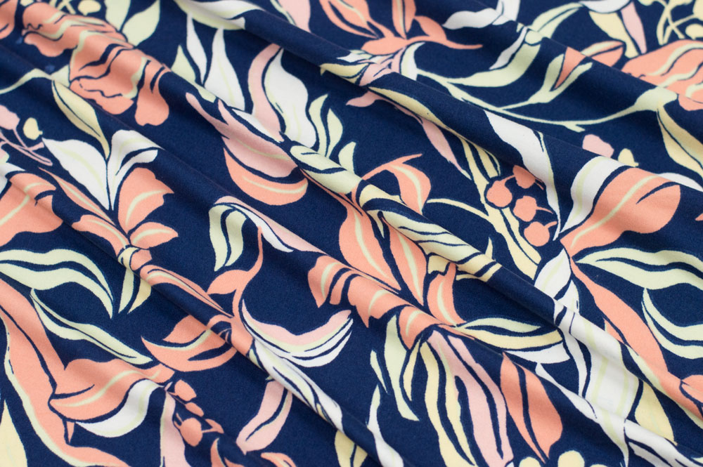 Double Brushed Leaves Navy/Pink