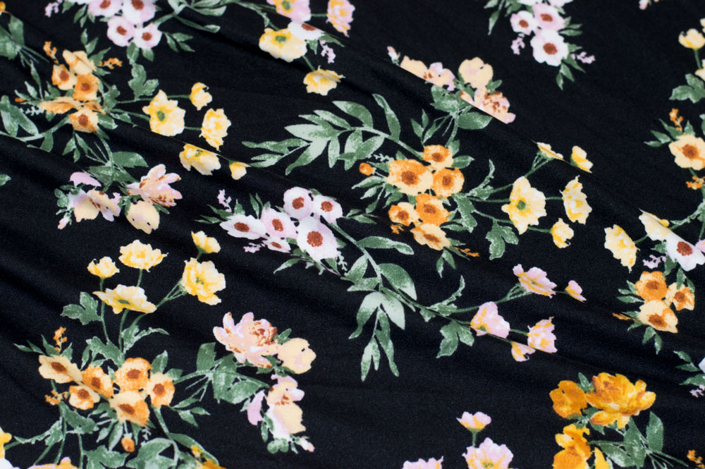Double Brushed Floral Bouquet Black/Mustard