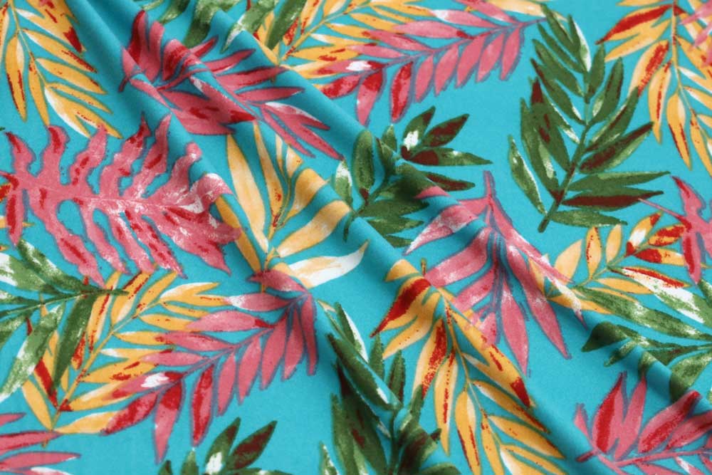 Double Brushed Tropical Leaves Teal/Green