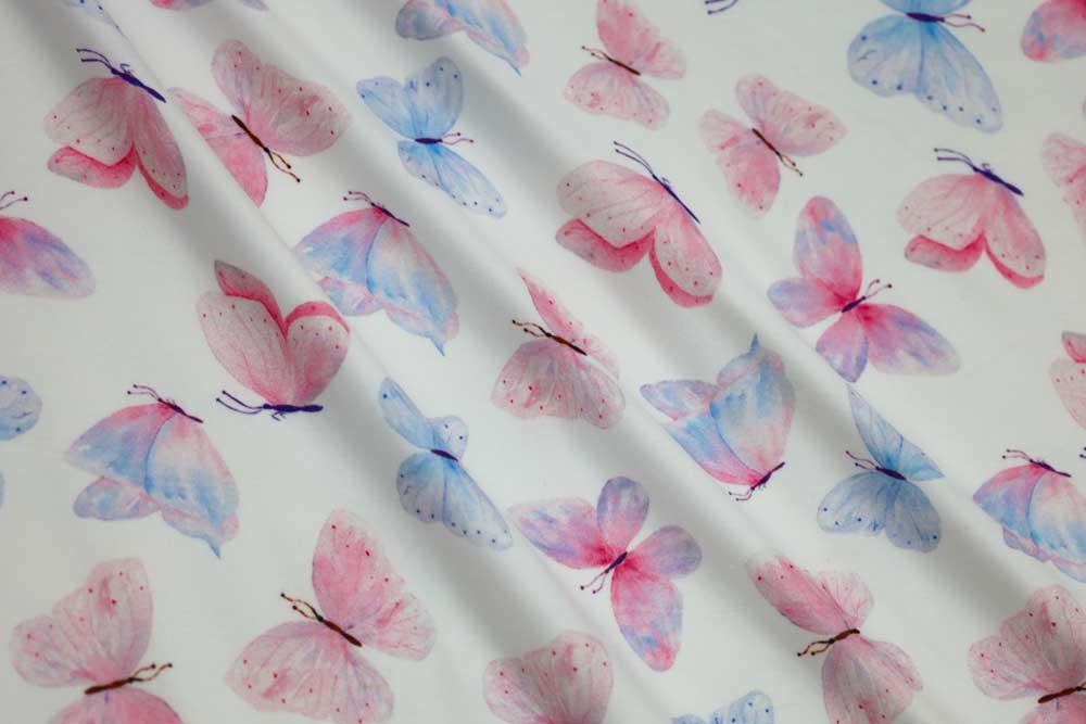 Double Brushed Butterflies White/Pink/Blue