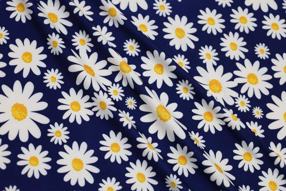 Double Brushed Daisies Navy/White