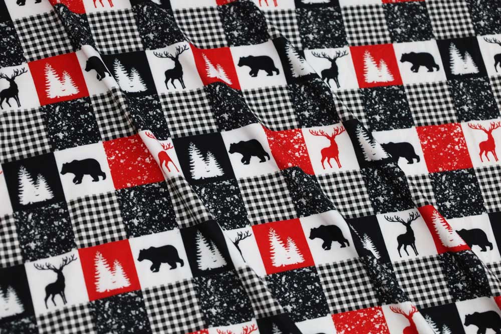 Double Brushed Patchwork Quilted Pattern Black/White/Red
