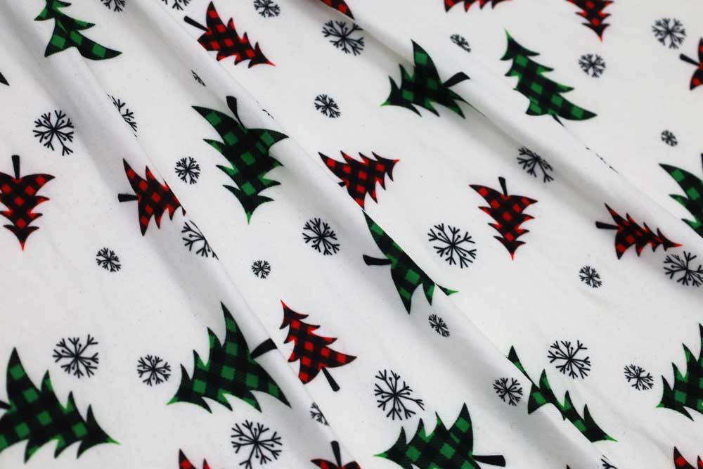 Double Brushed Buffalo Plaid Trees White/Green/Red