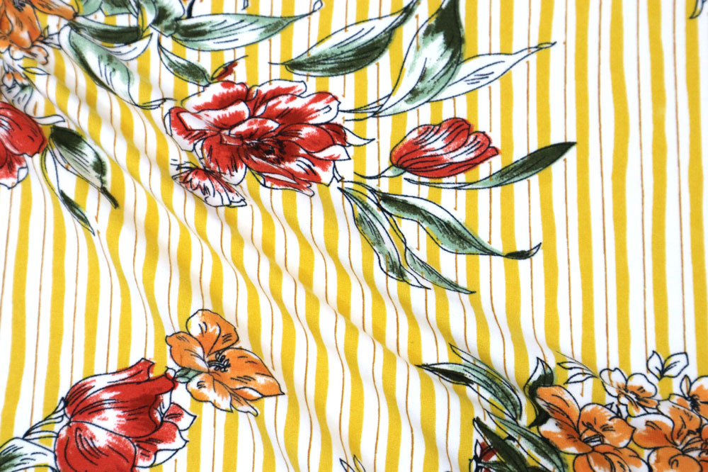 Double Brushed Mustard Stripes Floral