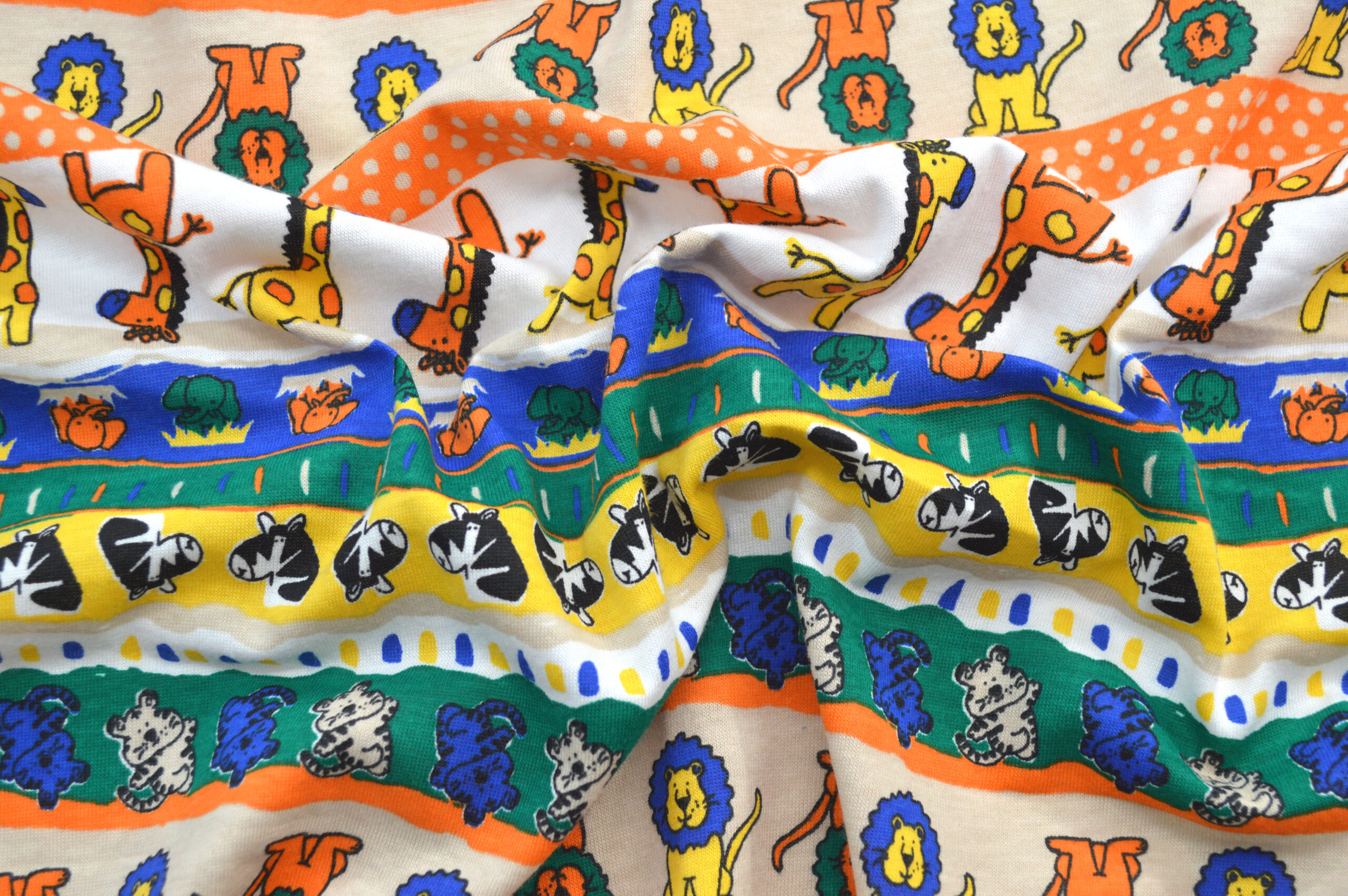 Soft Modal Cotton Jersey T-Knit Safari Zoo Grn/Orng/Blu