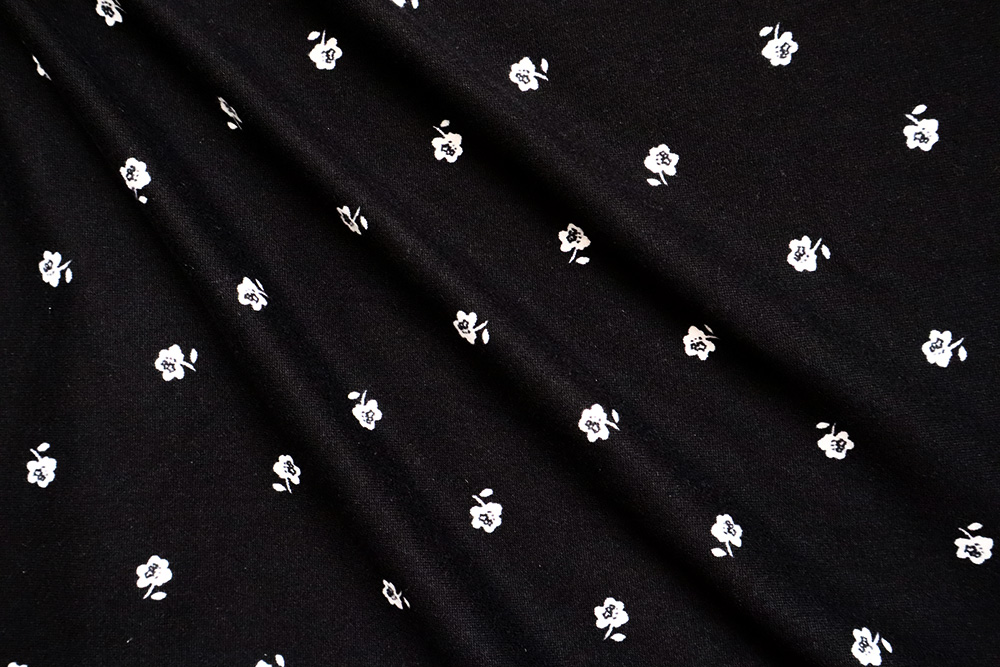 Double Brushed Ditsy Floral Print Black/White