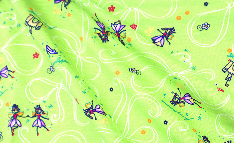 Soft Modal Cotton Jersey T-Knit Yellow Green Fairy Castle Print
